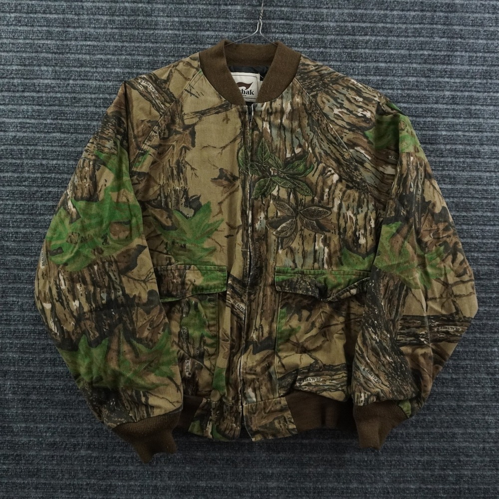 Duxbak Realtree Camo‎ Bomber Jacket Mens L Brown Green Vintage Made in USA Zip
